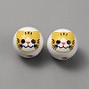 Printed Cat Wood European Beads WOOD-TAC0011-35C-2