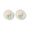 Flat Round with Flower Pattern Frosted Resin Cabochons RESI-G041-B05-2
