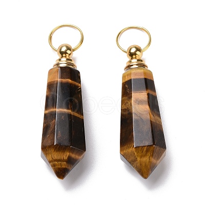 Natural Tiger Eye Openable Perfume Bottle Pointed Pendants G-A026-03-1