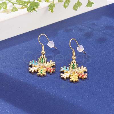 Alloy Enamel Snowflake Dangle Earrings for Christmas EJEW-JE04461-1