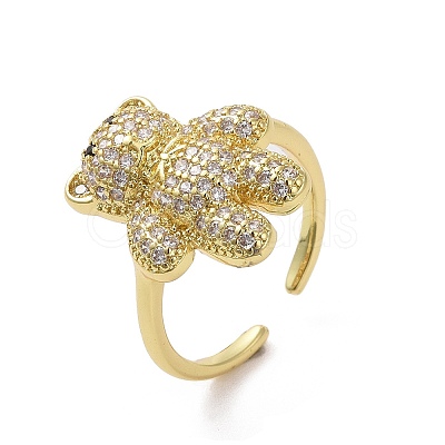 Brass Micro Pave Clear Cubic Zirconia Open Cuff Ring for Woman RJEW-M165-02C-G-1