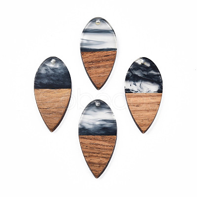 Transparent Resin & Walnut Wood Pendants RESI-N025-031-C-1