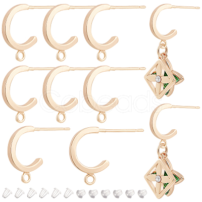 BENECREAT 12Pcs Brass Stud Earrings Findings KK-BC0010-70-1