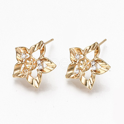 Hollow Brass Micro Pave Clear Cubic Zirconia Stud Earring Findings KK-R117-059-NF-1