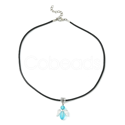 Angel Shape Alloy with Glass Pendant Necklaces NJEW-JN04560-04-1