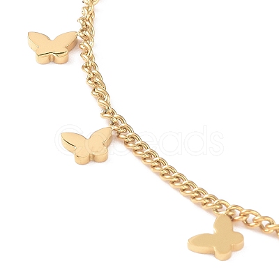 Ion Plating(IP) 304 Stainless Steel Butterfly Charm Anklet with Curb Chains for Women  AJEW-A046-03G-1