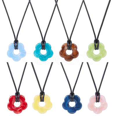 ANATTASOUL 8Pcs 8 Colors Acrylic Flower Pendant Necklaces Set NJEW-AN0001-50-1