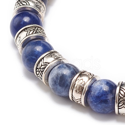 Natural Sodalite & Alloy Beaded Stretch Bracelet BJEW-JB08621-1