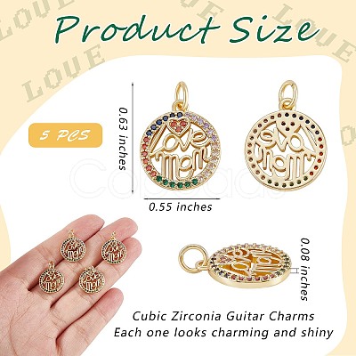 5Pcs Brass Micro Pave Colorful Cubic Zirconia Pendants ZIRC-SZ0003-25-1