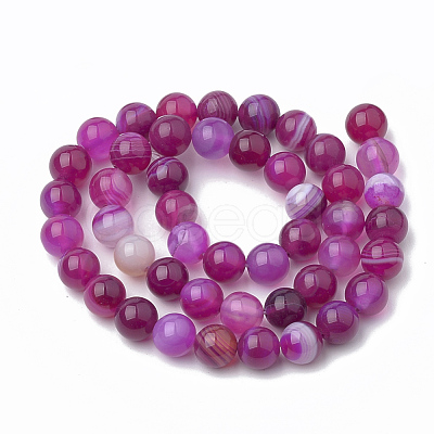 Dyed Natural Striped Agate/Banded Agate Round Bead Strands X-G-R342-8mm-04-1