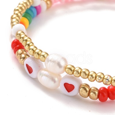 2Pcs 2 Style Glass Seed Stretch Beaded Bracelets Set BJEW-JB07666-1