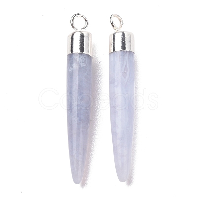 Natural Blue Lace Agate Brass Pointed Pendants G-B025-02P-02-1