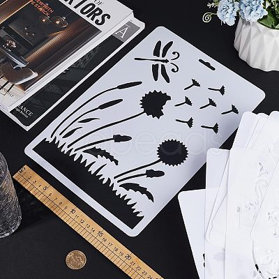 Gorgecraft 10Pcs 10 Styles PP Plastic Hollow Out Drawing Painting Stencils Templates DIY-GF0007-35-1