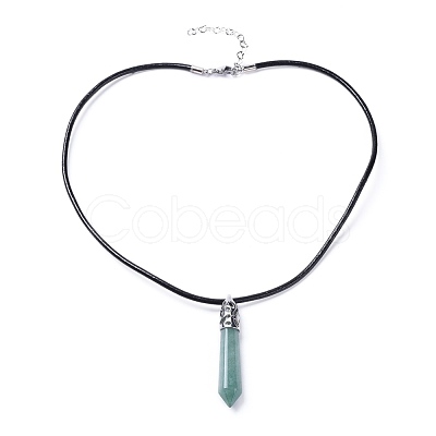 Pointed Natural Gemstone Pendant Necklaces NJEW-JN02550-1