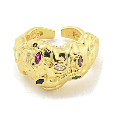 Brass Micro Pave Colorful Cubic Zirconia Cuff Rings RJEW-L113-014G-1