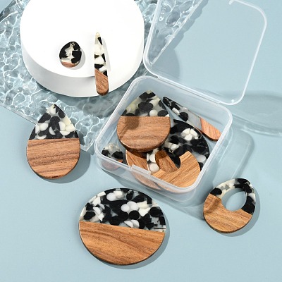 10Pcs 5 Style Resin & Walnut Wood Pendants RESI-LS0001-44-1