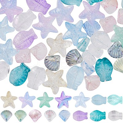 SUNNYCLUE 150Pcs 15 Style Transparent Spray Painted Glass Beads GLAA-SC0001-92-1