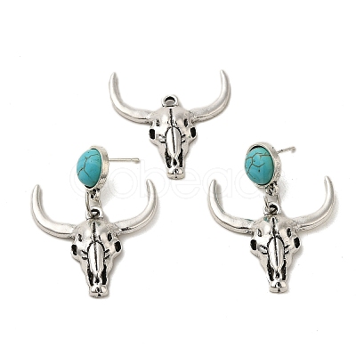 Synthetic Turquoise & Cattle Alloy Pendant Studs Earrings Sets SJEW-K002-01-1