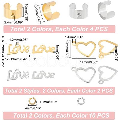 Unicraftale DIY Love Charm Cuff Ring Making Kit STAS-UN0039-60-1