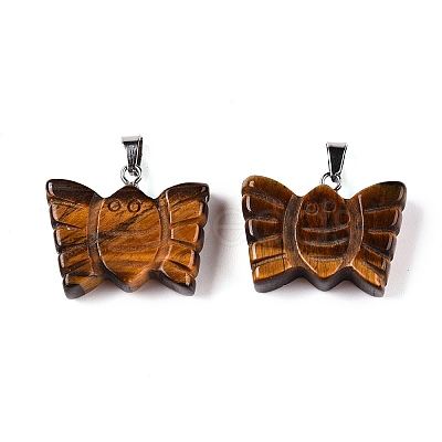 Natural Tiger Eye Carved Butterfly Pendants G-N342-01B-1