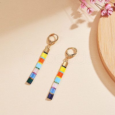 Glass Seed Beads Dangle Hoop Earrings EJEW-SW00002-1