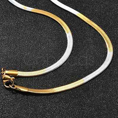 Titanium Steel Flat Snake Chain Necklaces for Men Women NJEW-G160-04GP-02-1