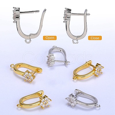 4 Pairs 2 Colors Brass Flower Hoop Earring Findings ZIRC-SZ0005-06-1