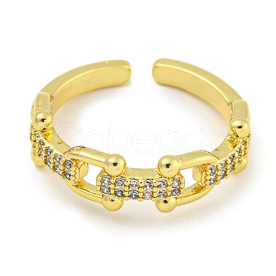 Rack Plating Brass Micro Pave Cubic Zirconia Link Chains Open Cuff Rings for Women RJEW-I104-10G-1