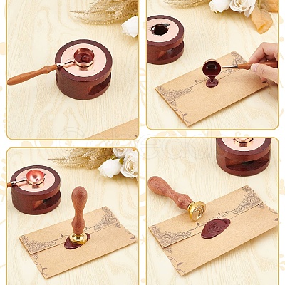 Brass Wax Seal Stamp with Rosewood Handle AJEW-WH0412-0288-1