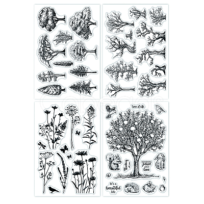 Globleland 4 Sheets 4 Styles PVC Plastic Clear Stamps DIY-GL0004-49A-1