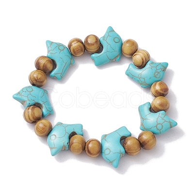 Beach Dolphin Dyed Synthetic Turquoise Stretch Bracelets BJEW-JB10292-02-1