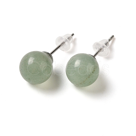 Natural Green Aventurine Stud Earrings G-B075-02P-02-1