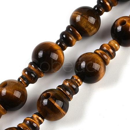 Natural Tiger Eye 3-Hole Guru Beads Strands G-H064-E04-01-1