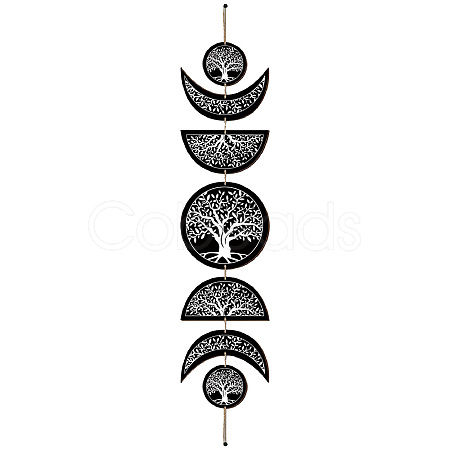 Moon Phase Wood Hanging Wall Decorations HJEW-WH0054-004-1