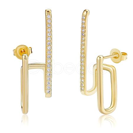 Gold Hoop Earrings Studs 18K Gold Plated Open C Shape Hoop Earrings Studs Simple Hypoallergenic Dainty CZ Studs Jewelry Gift for Women JE1074A-1