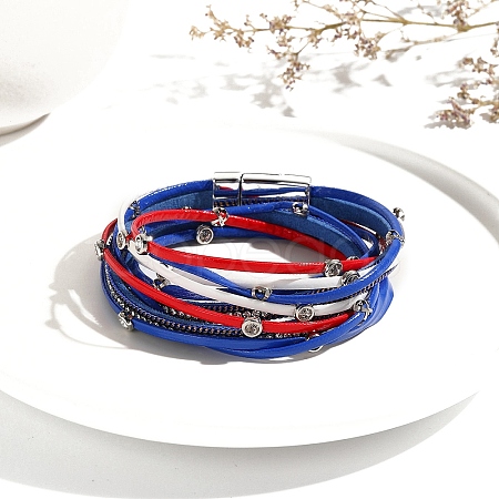 USA Flag Style Independence Day Red Blue White Imitation Leather Cord Bracelet PW-WG9B8F1-01-1