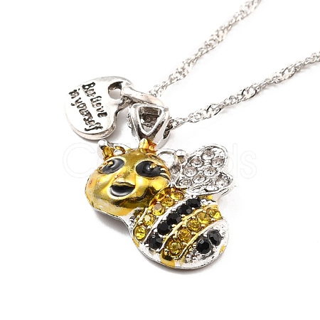 Two Tone Bee and Heart Pendant Necklace NJEW-I113-10P-1
