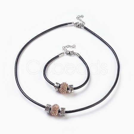 Cowhide Leather Cord Jewelry Sets SJEW-JS00989-05-1