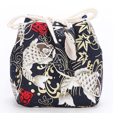Chinese Style Printed Cotton Packing Pouches Drawstring Bags PW-WG27571-04-1