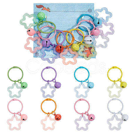 8Pcs 8 Colors Glitter Acrylic Star Pendant Stitch Markers with Bell HJEW-AB00680-1