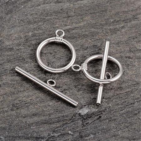 Platinum Plated Ring 925 Sterling Silver Toggle Clasps STER-K014-H733-15mm-P-1
