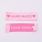 Woven Sewing Labels, Cloth Labels, for Sewing, Knitting, Crafts, Word Handmade with Heart, Pearl Pink, 15x60x0.5mm