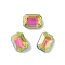 Glass Rhinestone Cabochons, Flat Back & Back Plated, Faceted, Rectangle, Vitrail Rose, 8x6x3.5mm