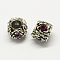 Alloy Rhinestone European Beads, Flower Large Hole Beads, Antique Silver, Amethyst, 12x8mm, Hole: 5mm