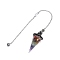 Resin Pointed Dowsing Pendulums, with 7 Chakra Gemstone Chips Inside and Brass Findings, Faceted Cone, 240mm