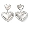 Brass Stud Earrings for Women, Heart, Platinum, 65x44mm