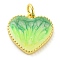 Brass Enamel Pendants, with Glitter and Jump Ring, Long-Lasting Plated, Real 18K Gold Plated, Heart Charm, Pale Green, 15x15x3mm, Hole: 3.5mm