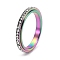 Rotatable Stainless Steel,  Rhinestone Finger Rings  for Women, Rainbow Color, US Size 7(17.3mm)