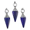 Dyed Natural Lapis Lazuli Faceted Cone Big Pendants, with Rack Plating Alloy Findings, Platinum, 61x18.5x17mm, Hole: 8x5mm