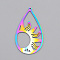 Ion Plating(IP) 201 Stainless Steel Pendants, Laser Cut, Teardrop with Sun, Rainbow Color, 45x25.5x1mm, Hole: 1.4mm